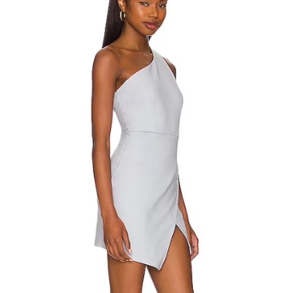 Superdown Dusty Blue One Shoulder Mini Dress XS Bodycon Club Date Revolve NEW - Picture 2 of 7